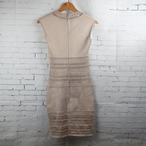 AZZEDINE ALAIA ICONIC VINTAGE SEMI SHEER CROCHET KNIT NEUTRAL DRESS SIZE SMALL - Picture 11 of 11